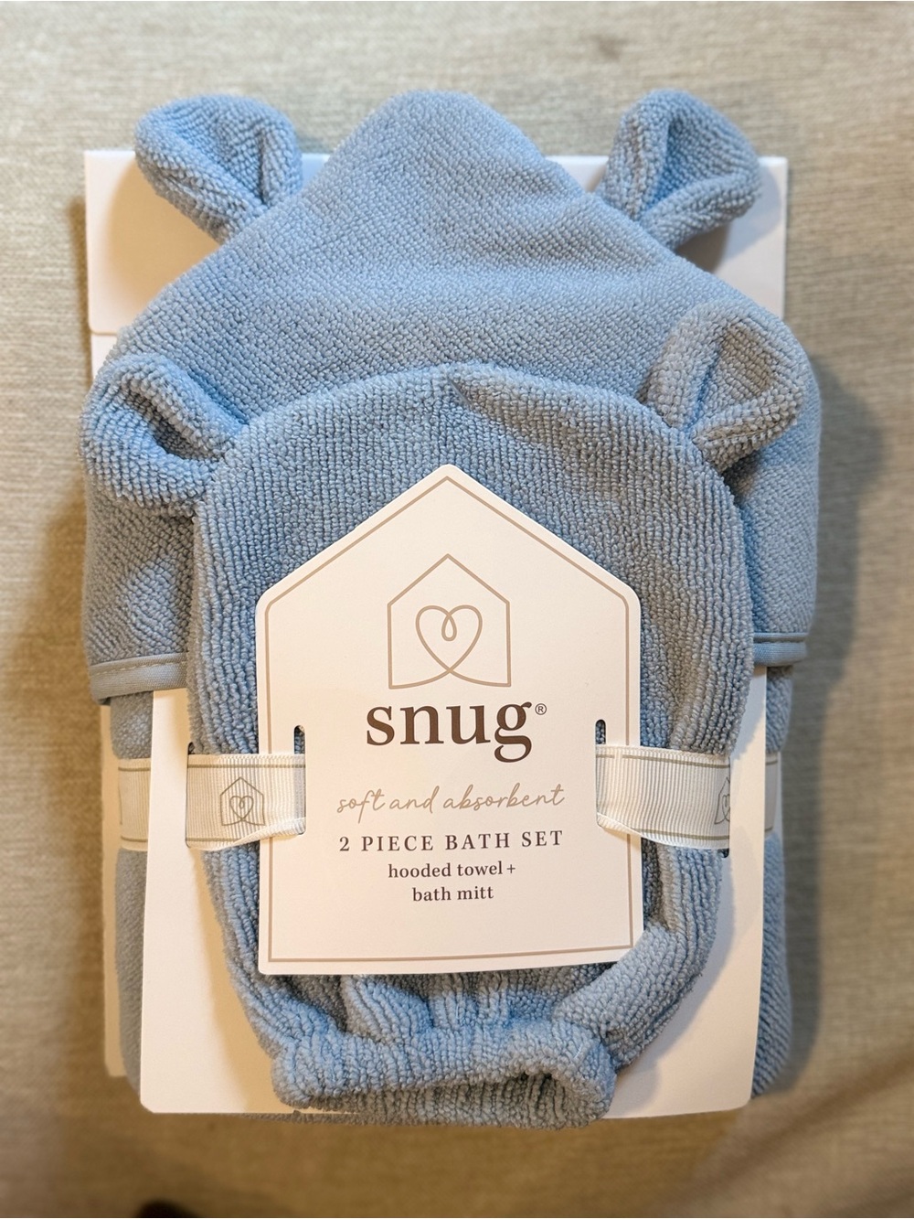 snug Soft and Absorbent Baby Hooded Towel & Bath Mitt Set - Light Blue